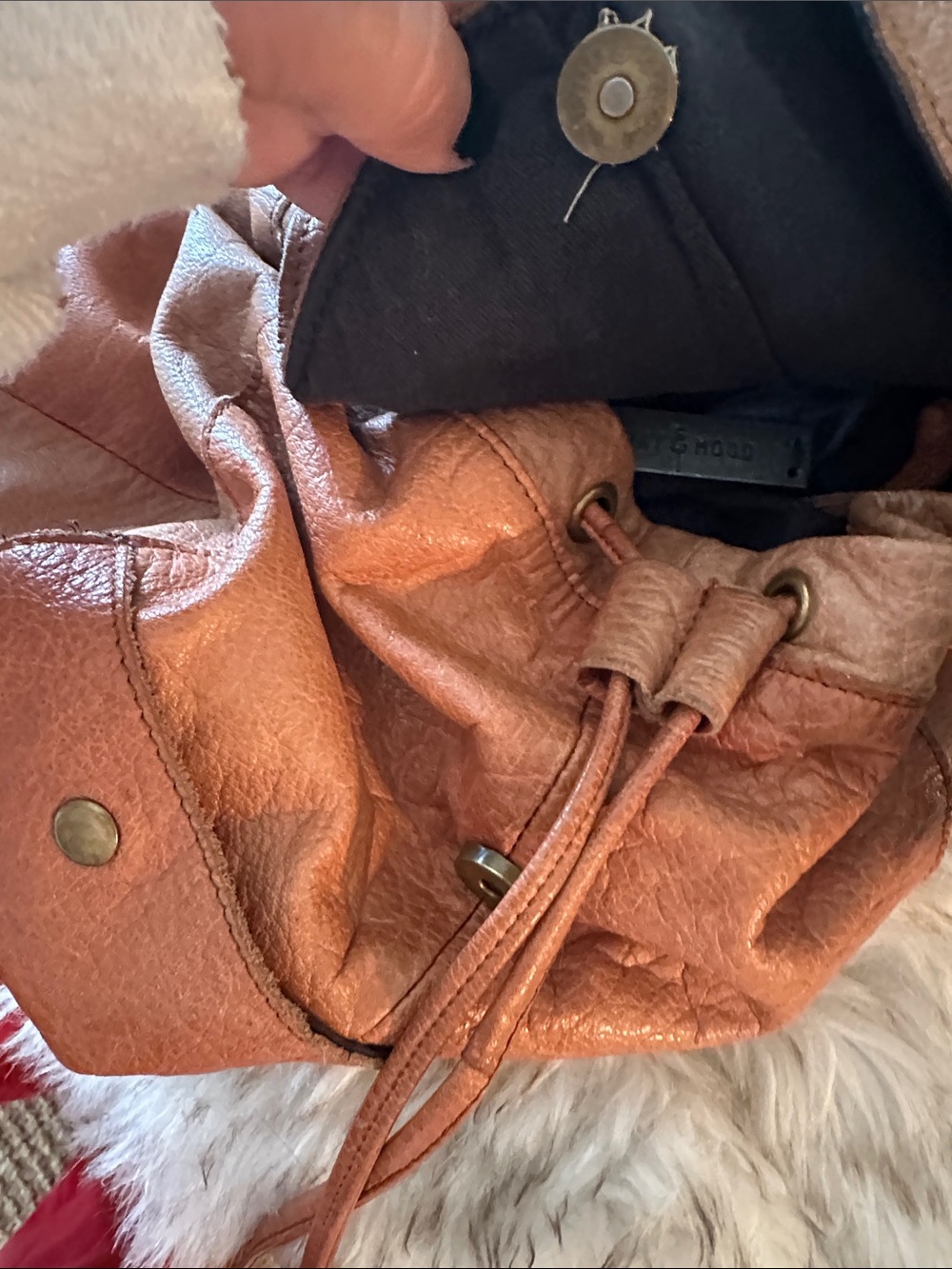 Vintage Brown Leather Drawstring Backpack day & mood - Picture 7 of 8